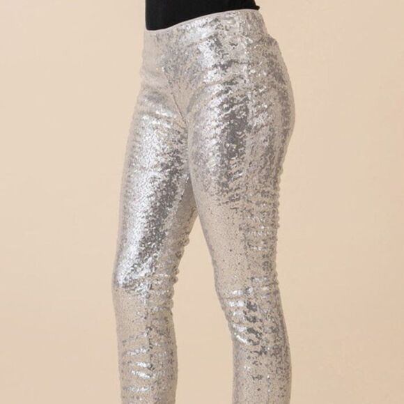 SILVER HOLIDAY SEQUIN PANTS - Picture 5 of 8